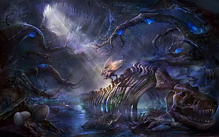 monster skeleton wallpaper, fantasy art, dragon, bones HD wallpaper