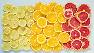 sliced lemons, orange (fruit), lemons, grapefruits, food