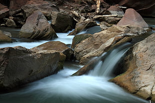 time laps photography of running body of water, virgin river, zion national park HD wallpaper