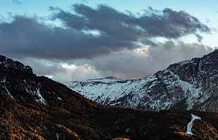 snowconed mountain and blue sky, snow, sky, trees, clouds