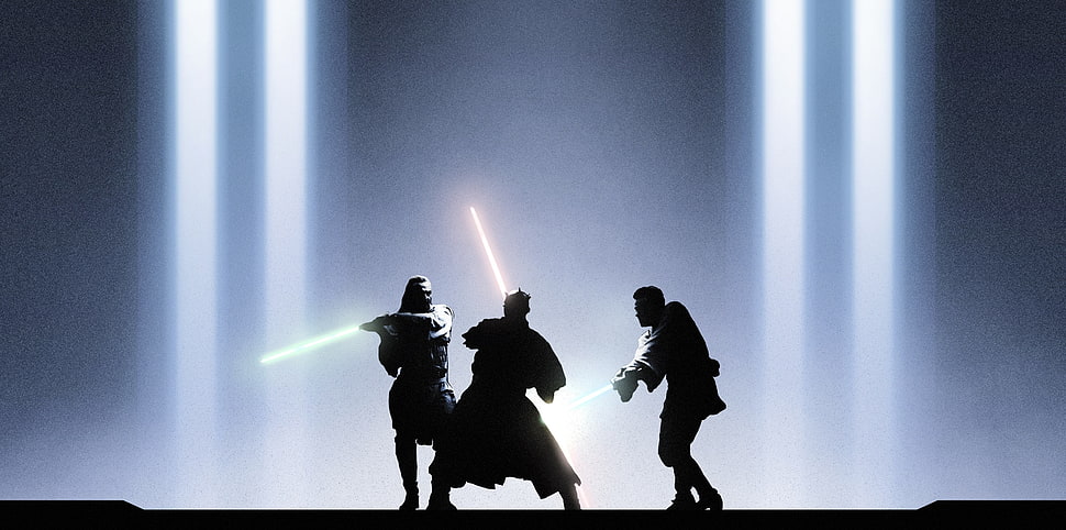 Star Wars fighting silhoutte, Star Wars: The Phantom Menace, movies, Jedi, Sith HD wallpaper