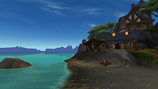 gray, brown, and blue house near body of water illustration, World of Warcraft: Warlords of Draenor, World of Warcraft, video games