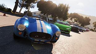 blue convertible coupe game, Lamborghini Huracan, Shelby, Lamborghini, blue cars HD wallpaper