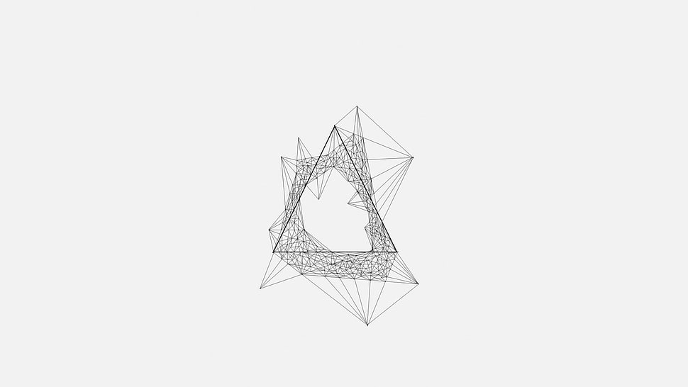 black geographic art, simple background, triangle, digital art HD wallpaper