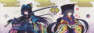 two female anime character digital wallpaper, katana