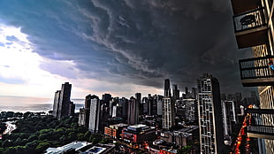 city under black clouds