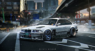 silver BMW car drifting HD wallpaper