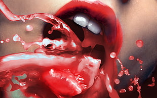 timelapse of woman in red lips with water on mouth