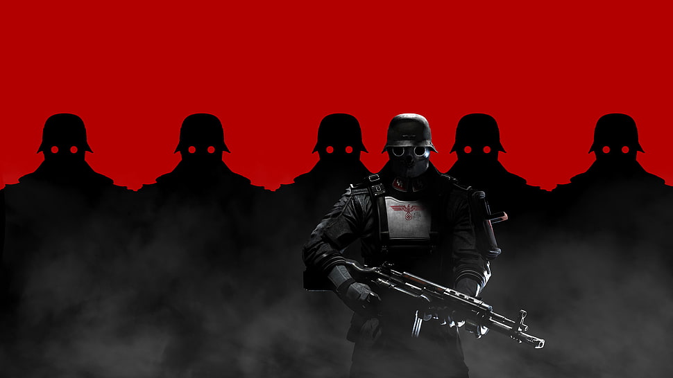soldiers black and red poster HD wallpaper