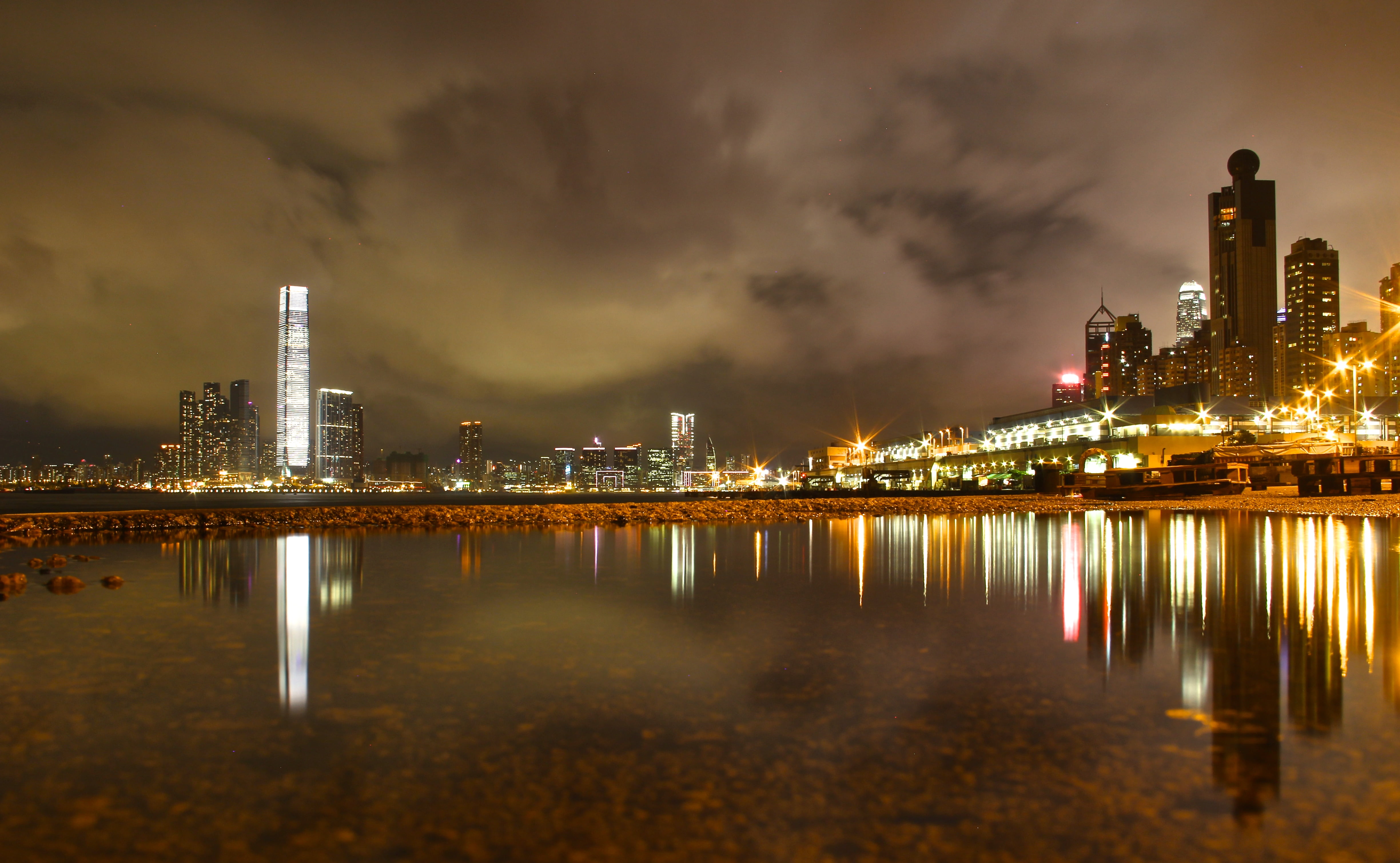 photograph of city lights, hong kong
