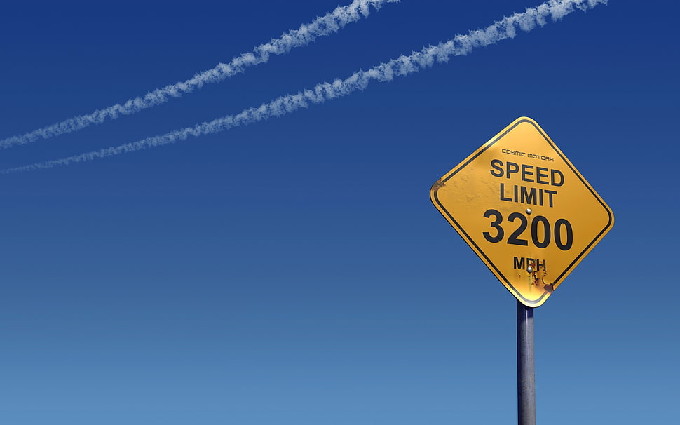 yellow and black Speed Limit 3200 text signage, sign HD wallpaper