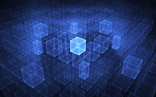 blue 3D dimension, abstract, cube, 3D