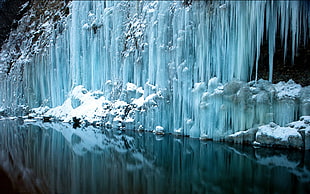 icicles, water, reflection, cold, snow HD wallpaper