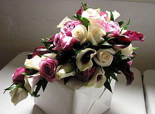 pink and white Calla Lily and Rose flowers cascade bouquet