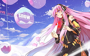 female anime character with pink hair and black and yellow dress