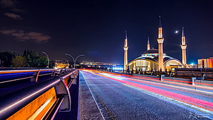 long exposure light photo,  Turkey, Ankara, mosque, city HD wallpaper