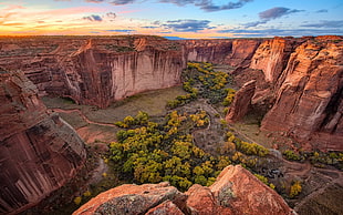 brown and green wooden table, nature, landscape, canyon, sunset