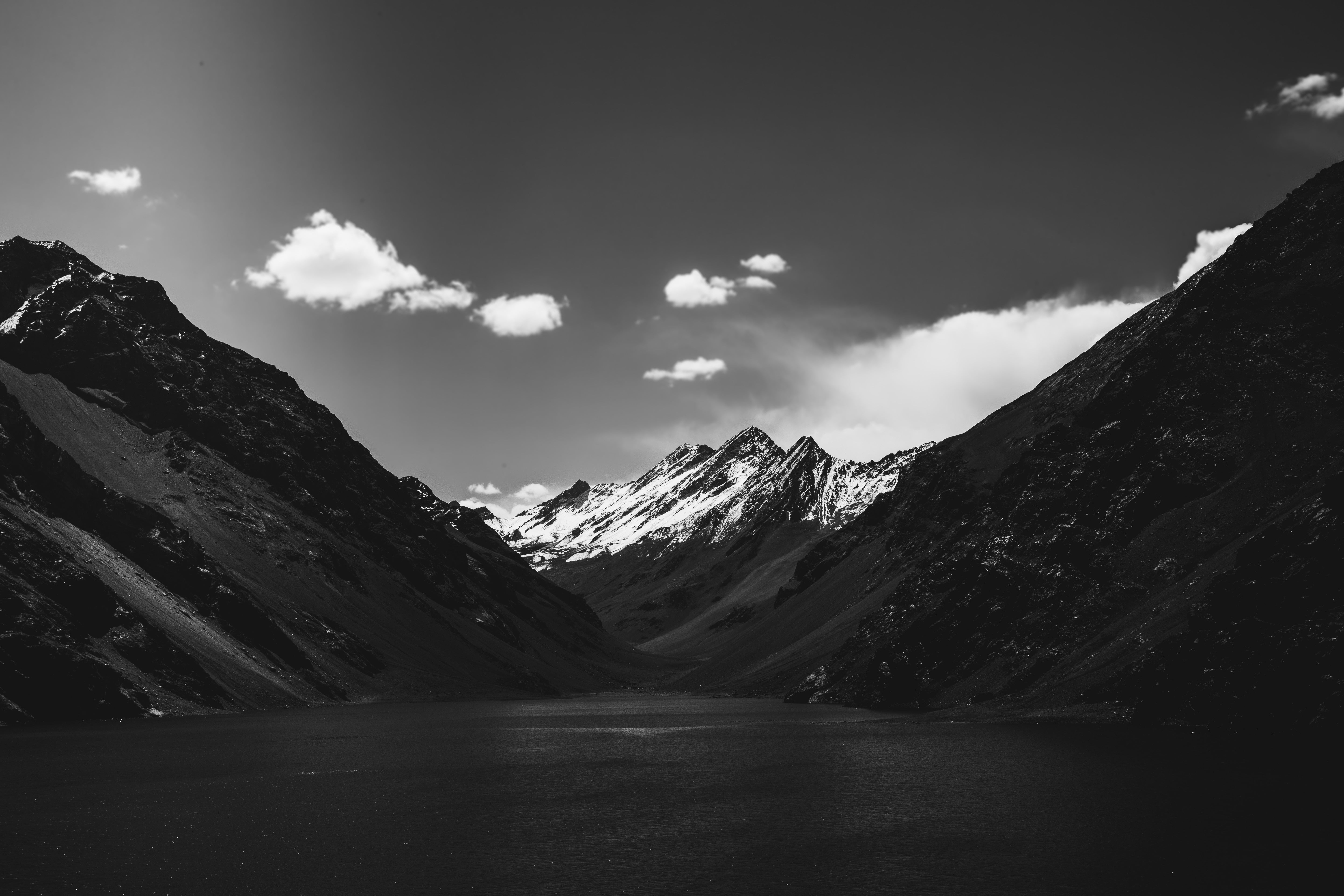 mountain ranges, landscape, clouds, monochrome, mountains