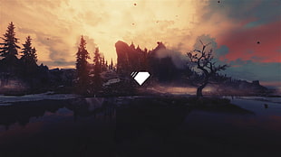 bare tree near mountain during golden hour digital wallpaper, mountains, landscape