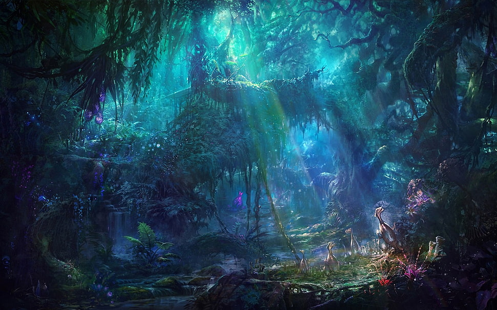 crepuscular rays of sun on forest HD wallpaper