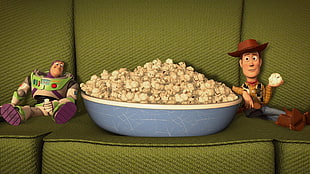 popcorn and toy figures, movies, Toy Story, animated movies, Pixar Animation Studios HD wallpaper