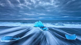 time-lapse photo of blue crystals, photography, long exposure, nature, landscape