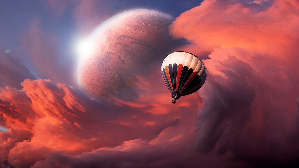 white and multicolored hot air balloon in sky at daytime HD wallpaper
