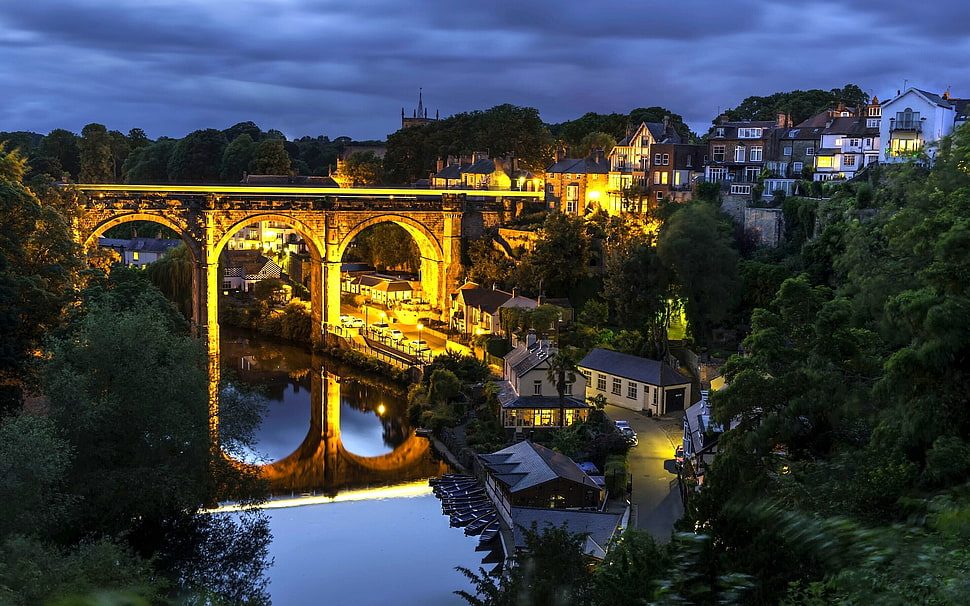 yellow concrete bridge, urban, bridge, Knaresborough, England HD wallpaper