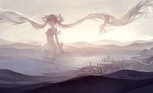 long-haired female anime character illustration, anime, landscape, Hatsune Miku, Vocaloid