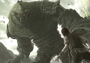 animated character digital wallpaper, Shadow of the Colossus, Wander, video games, colossus
