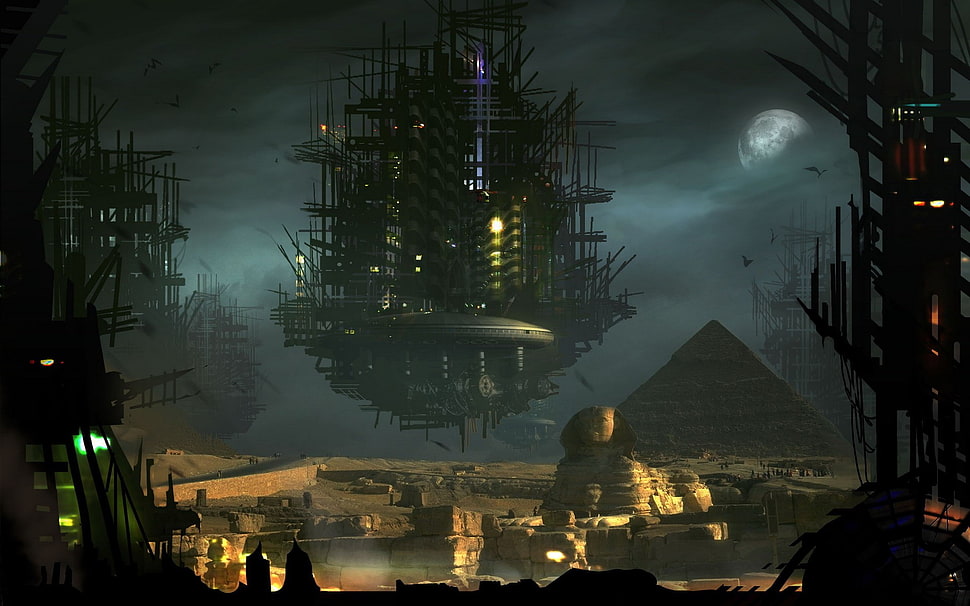 black floating building near sphinx digital wallpaper, Egypt, Gods of Egypt HD wallpaper