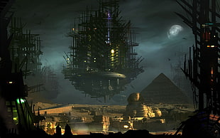 black floating building near sphinx digital wallpaper, Egypt, Gods of Egypt