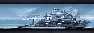 white and black building painting, The Banner Saga, video games, artwork, concept art