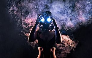 black gas mask, gas masks, smoke HD wallpaper
