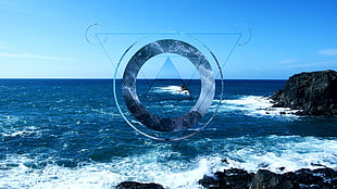body of water near mountain digital wallpaper, polyscape, sea, rock