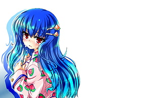 blue haired female anime character HD wallpaper