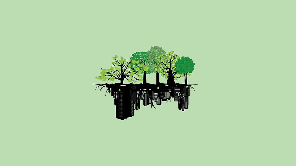 trees and building 360 wallpaper, nature, minimalism HD wallpaper