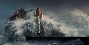 white and brown rocket, nature, photography, landscape, apocalyptic HD wallpaper
