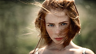 woman's brown hair, women, model, Georgy Chernyadyev, face HD wallpaper