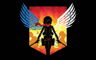 Attack on Titan illustration, Shingeki no Kyojin, Mikasa Ackerman, logo, Scout Regiment