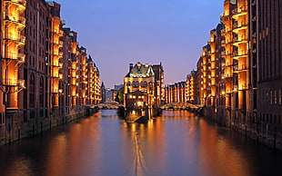 brown commercial buildings, Hamburg, river, cityscape, city