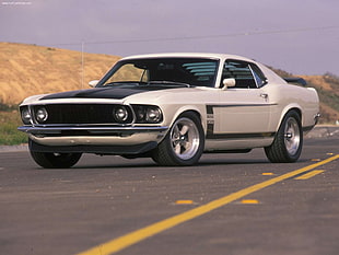 white coupe, car, muscle cars, white, Ford Mustang