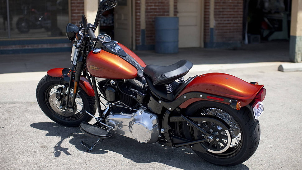 Orange and black cruiser motorcycle, motorcycle, vehicle HD wallpaper