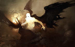 white winged demon illustration, fantasy art, wings, digital art, abstract