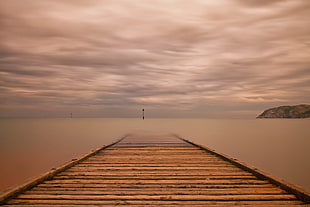 photo of brown wooden dock on body of water