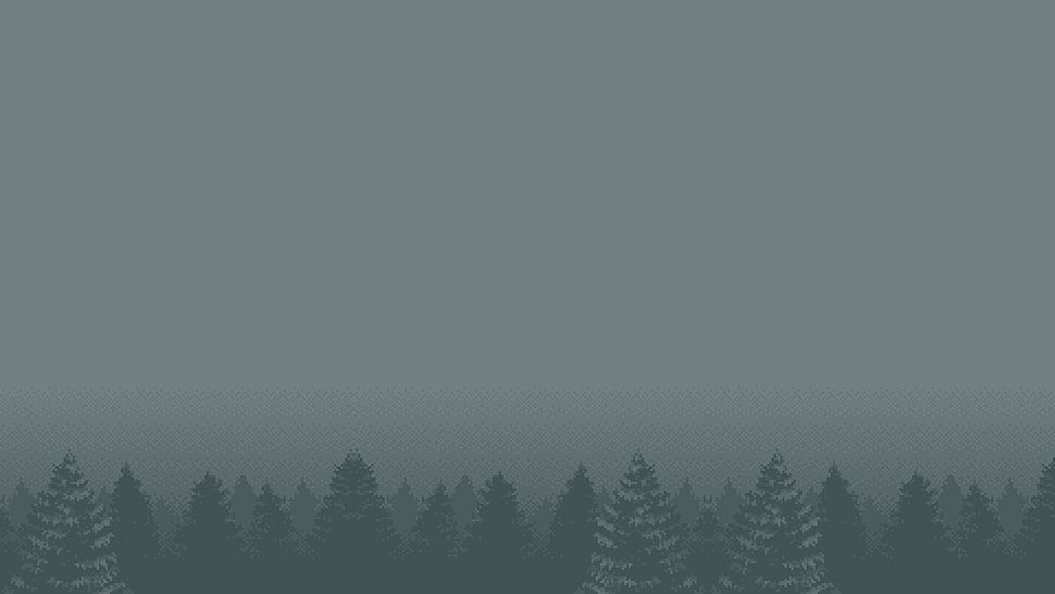pine trees, forest, pixel art HD wallpaper