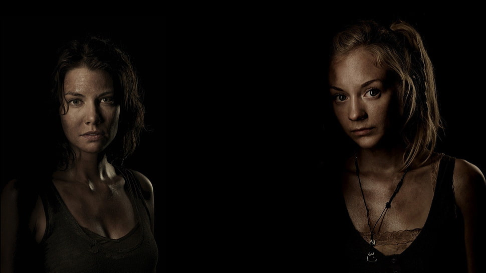 two woman in black tank tops HD wallpaper