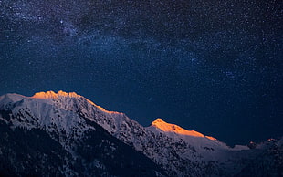 white mountain digital wallpaper, Milky Way, space, nature