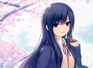 black haired female anime character illustration