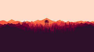 orange and red mountain illustration HD wallpaper